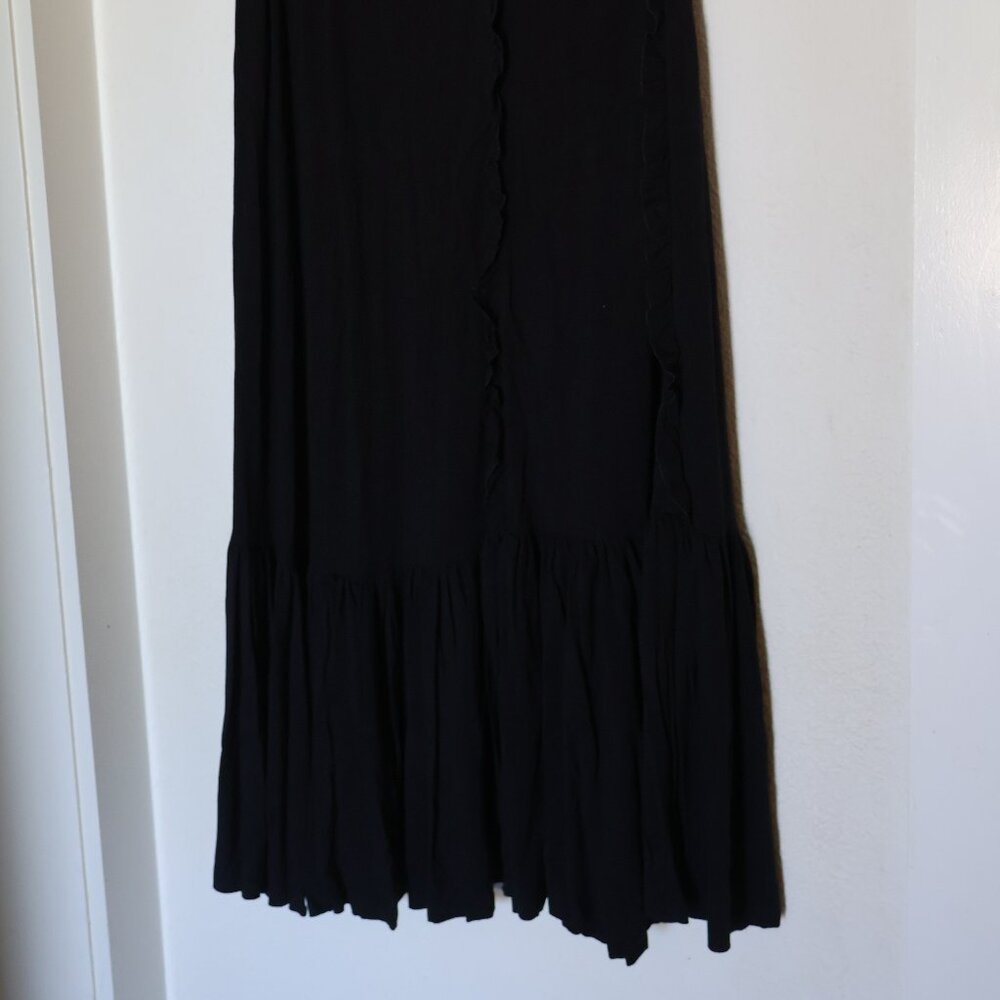 Peruvian Connections Spanish Style Pleated Ruffle Black Maxi Skirt Medium